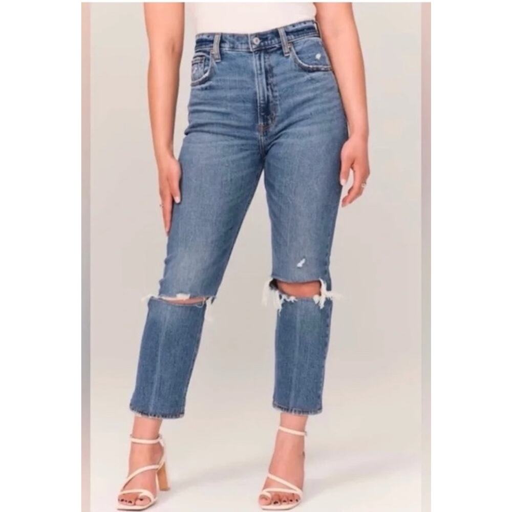 Abercrombie & Fitch The Ankle Straight Ultra High Rise Jeans 28/6L Medium Wash